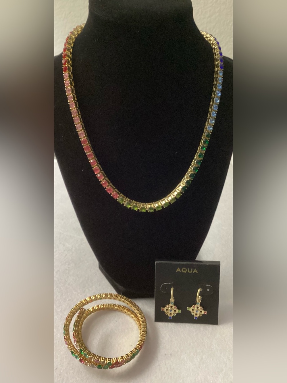 Aqua & Nadri Gold-Tone Rainbow Tennis Necklace, Earrings & Bracelet Set